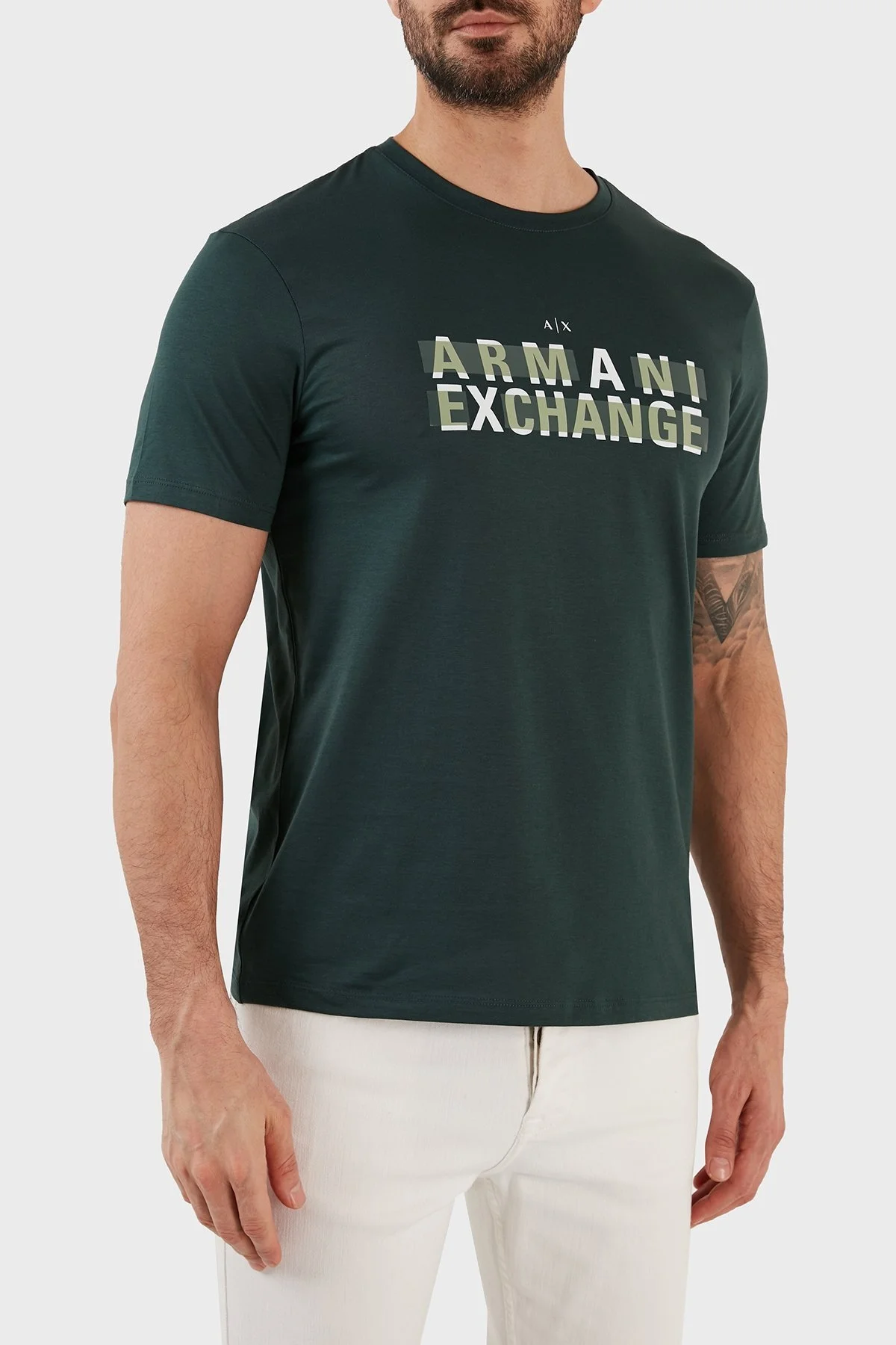 Armani Exchange Logo Baskılı Bisiklet Yaka % 100 Pamuk Regular Fit Erkek T Shirt 3RZTBC ZJA5Z 1882 HAKİ - 2