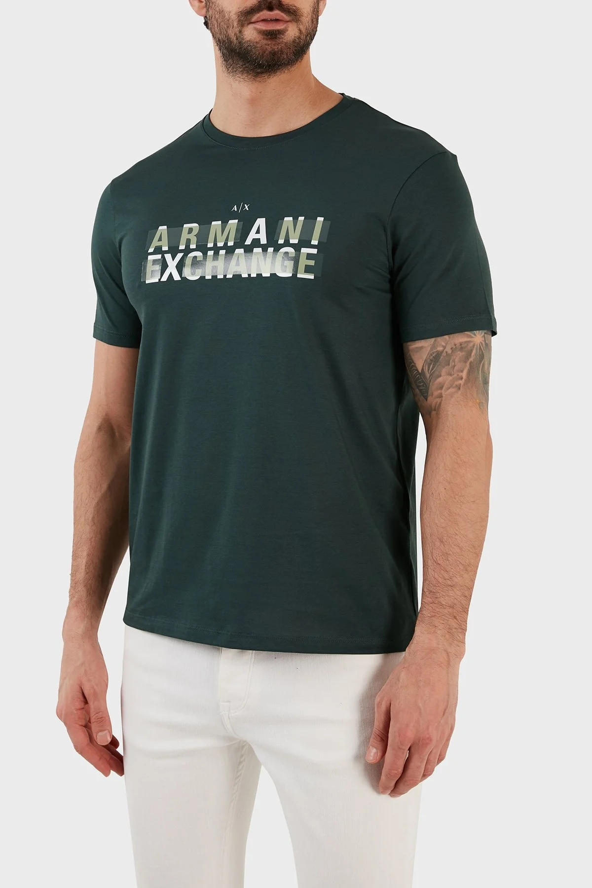 Armani Exchange Logo Baskılı Bisiklet Yaka % 100 Pamuk Regular Fit Erkek T Shirt 3RZTBC ZJA5Z 1882 HAKİ - 3