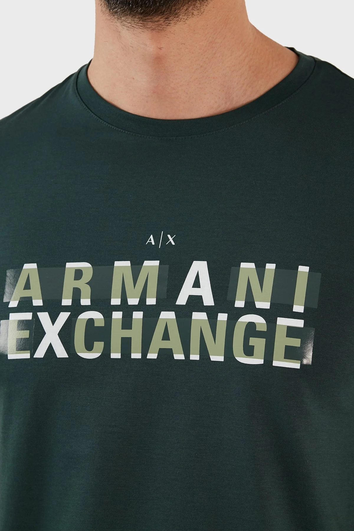 Armani Exchange Logo Baskılı Bisiklet Yaka % 100 Pamuk Regular Fit Erkek T Shirt 3RZTBC ZJA5Z 1882 HAKİ - 4