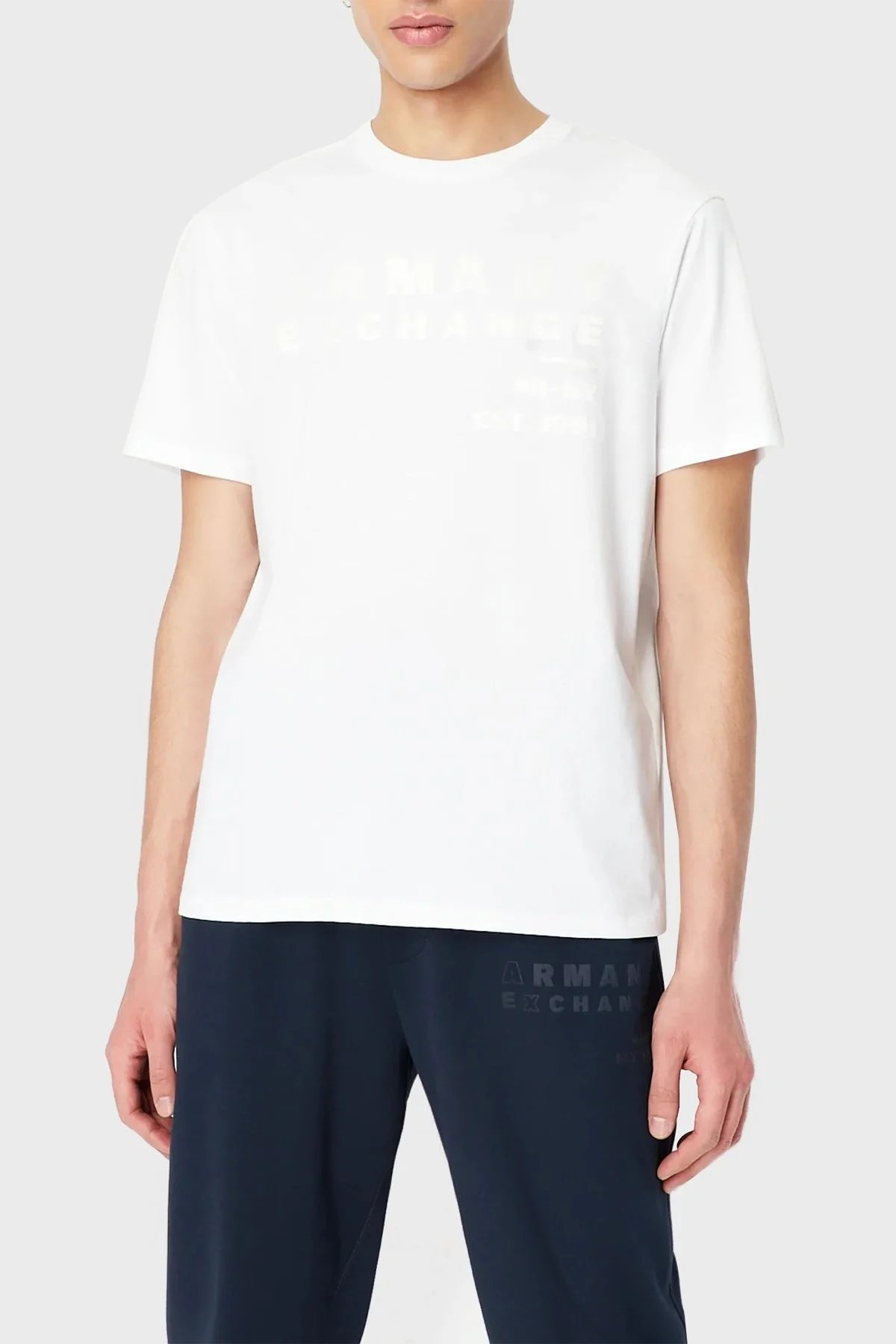 Armani Exchange Logo Baskılı Bisiklet Yaka % 100 Pamuk Regular Fit Erkek T Shirt 3RZTCA ZJ3VZ 1100 BEYAZ - 1