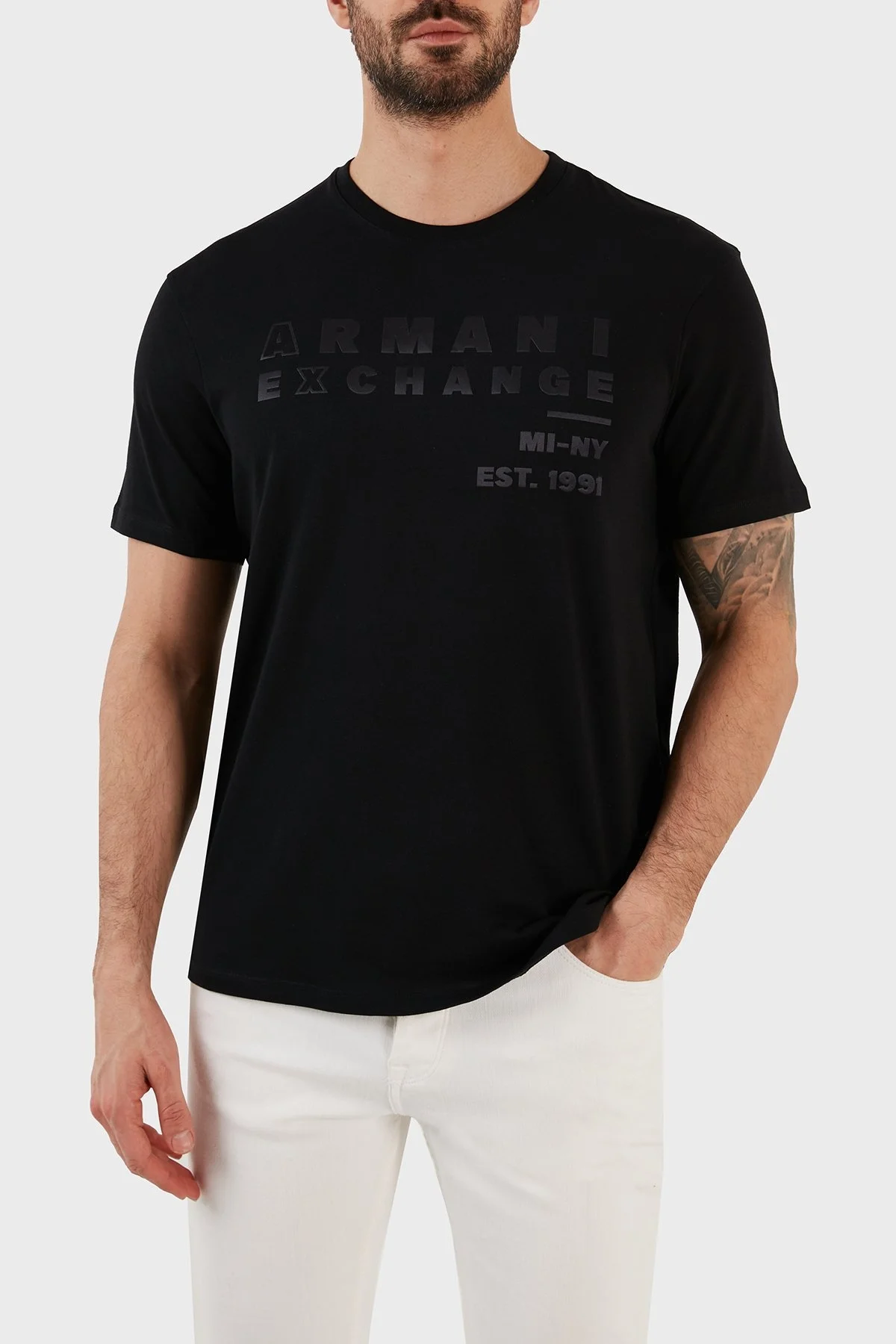 Armani Exchange Logo Baskılı Bisiklet Yaka % 100 Pamuk Regular Fit Erkek T Shirt 3RZTCA ZJ3VZ 1200 SİYAH - 1
