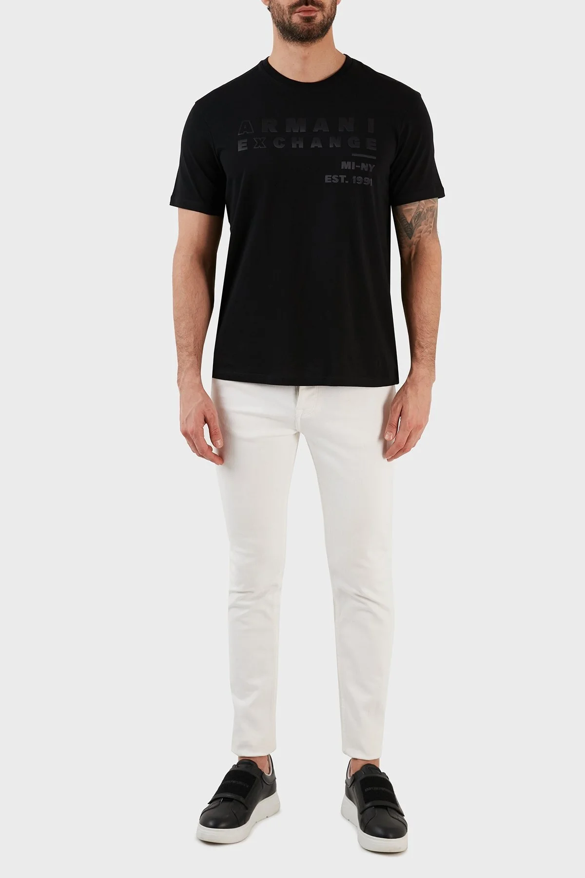 Armani Exchange Logo Baskılı Bisiklet Yaka % 100 Pamuk Regular Fit Erkek T Shirt 3RZTCA ZJ3VZ 1200 SİYAH - 3