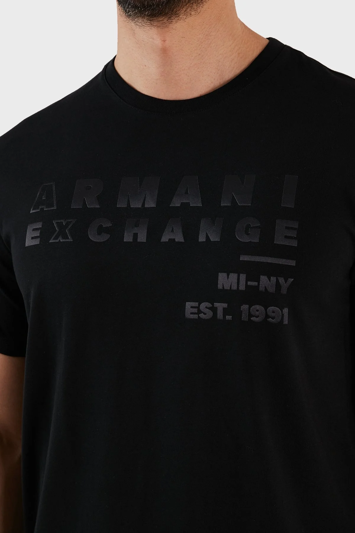 Armani Exchange Logo Baskılı Bisiklet Yaka % 100 Pamuk Regular Fit Erkek T Shirt 3RZTCA ZJ3VZ 1200 SİYAH - 4