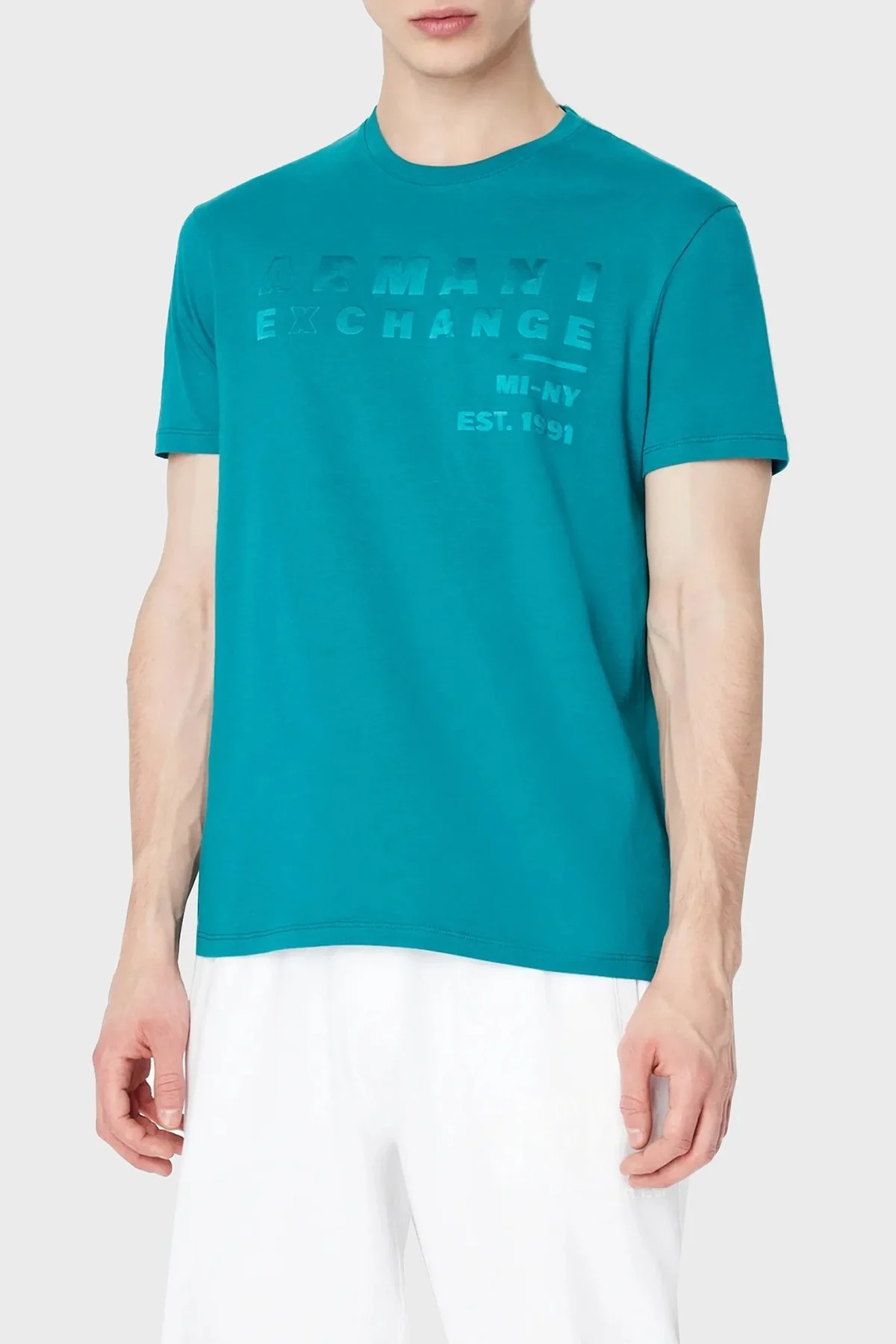 Armani Exchange Logo Baskılı Bisiklet Yaka % 100 Pamuk Regular Fit Erkek T Shirt 3RZTCA ZJ3VZ 15CL PETROL - 1