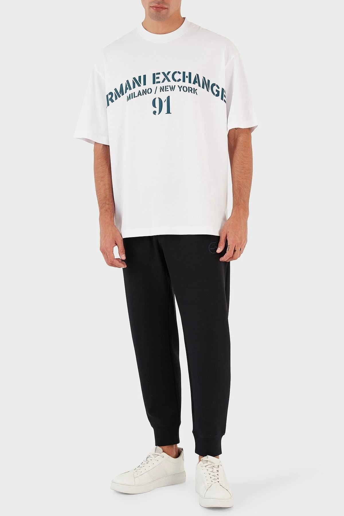 Armani Exchange Logo Baskılı Bisiklet Yaka % 100 Pamuk Relaxed Fit Erkek T Shirt 6RZTLD ZJ9JZ 91AG BEYAZ - 10