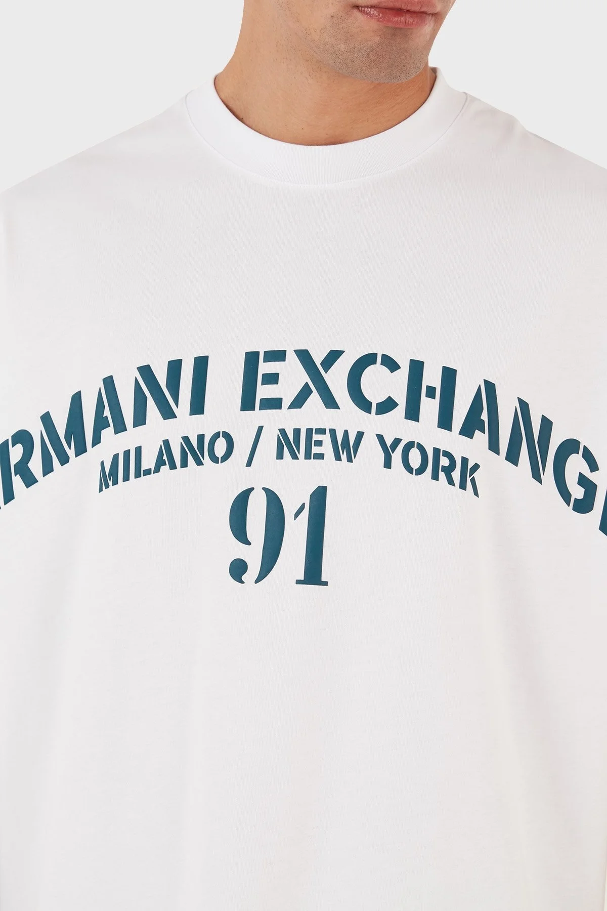 Armani Exchange Logo Baskılı Bisiklet Yaka % 100 Pamuk Relaxed Fit Erkek T Shirt 6RZTLD ZJ9JZ 91AG BEYAZ - 11