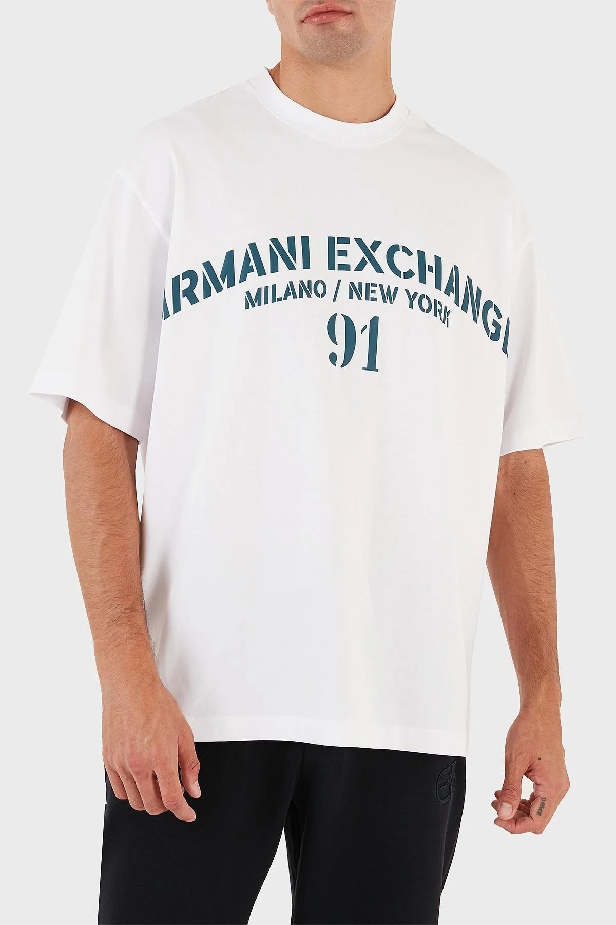 Armani Exchange Logo Baskılı Bisiklet Yaka % 100 Pamuk Relaxed Fit Erkek T Shirt 6RZTLD ZJ9JZ 91AG BEYAZ - 12