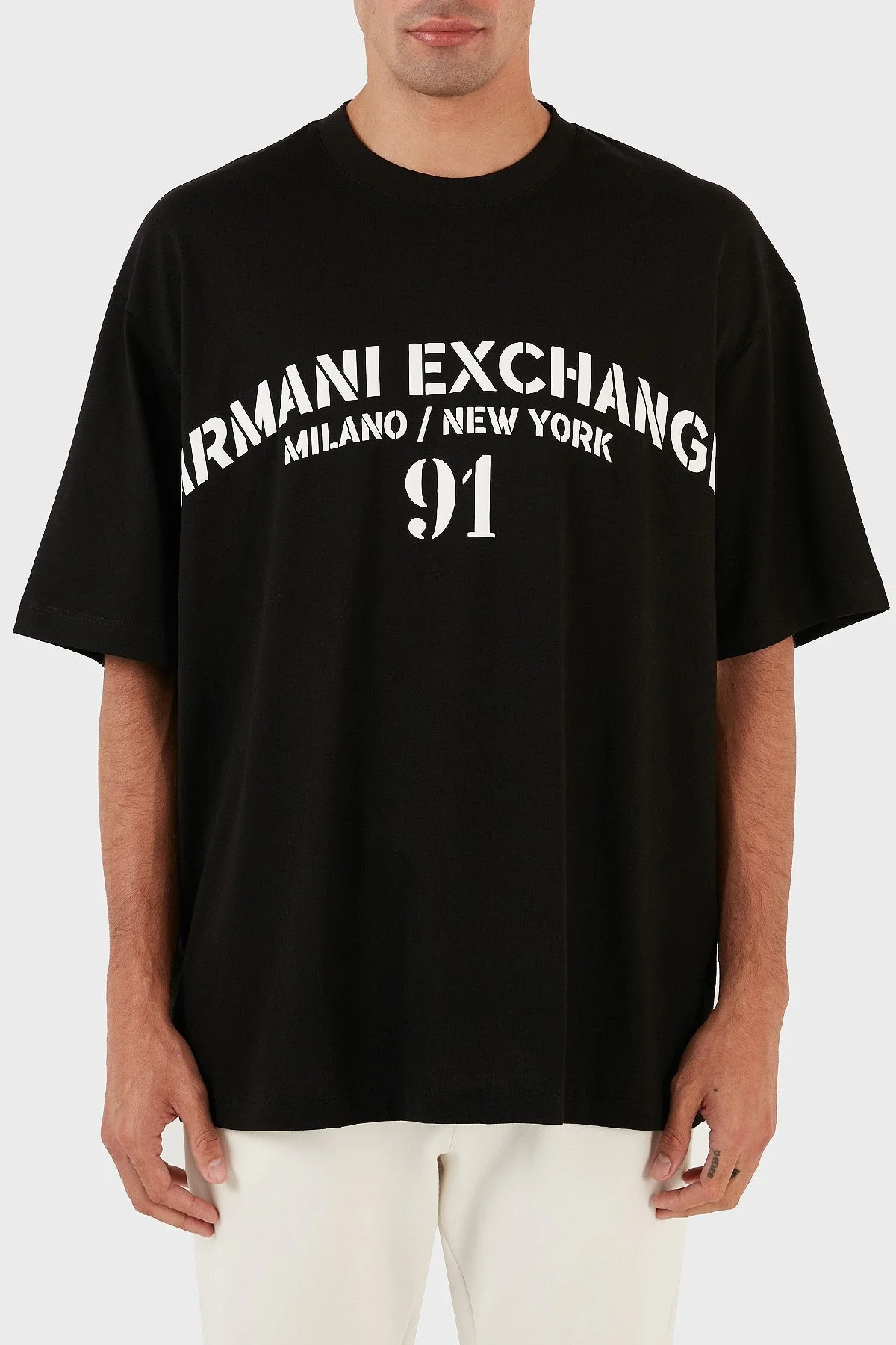 Armani Exchange Logo Baskılı Bisiklet Yaka % 100 Pamuk Relaxed Fit Erkek T Shirt 6RZTLD ZJ9JZ 9212 SİYAH-BEYAZ - 1