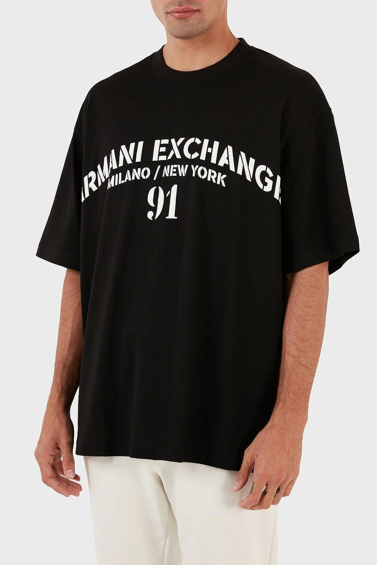 Armani Exchange Logo Baskılı Bisiklet Yaka % 100 Pamuk Relaxed Fit Erkek T Shirt 6RZTLD ZJ9JZ 9212 SİYAH-BEYAZ - 3