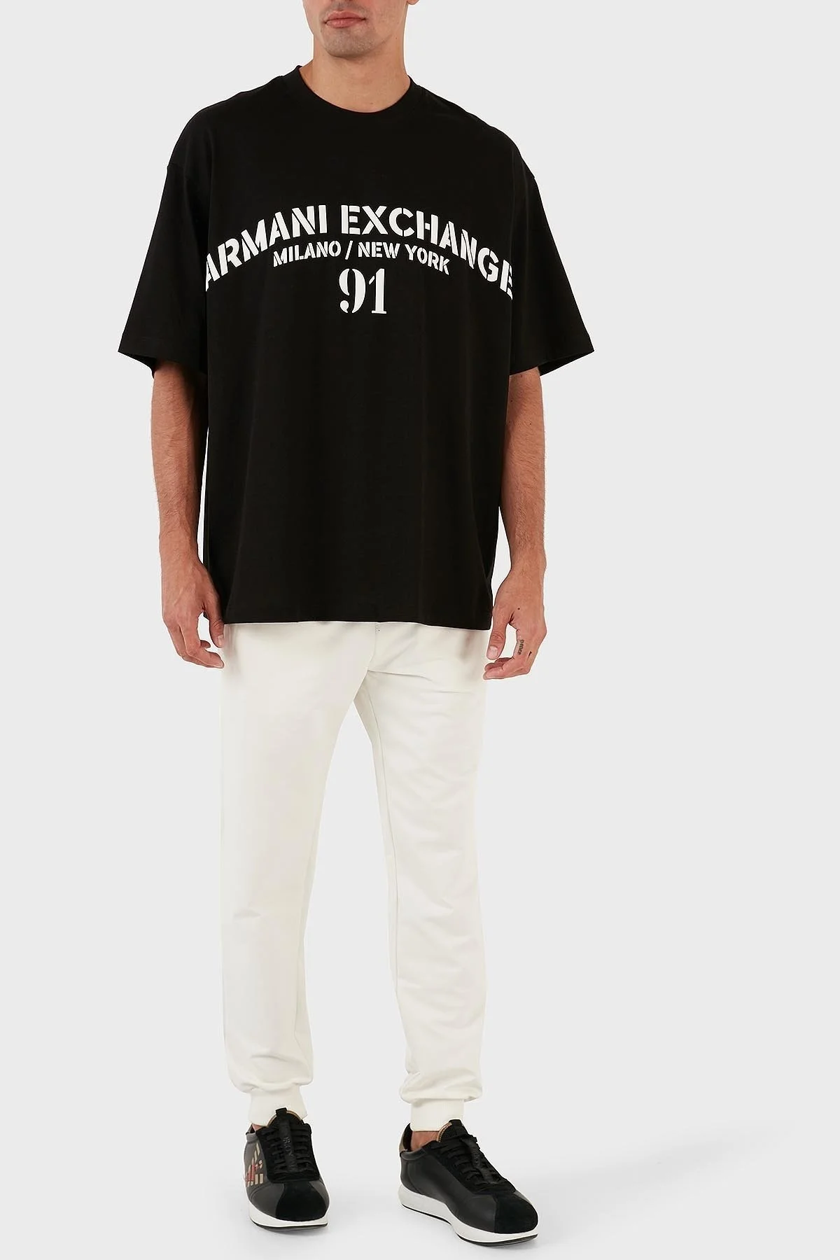 Armani Exchange Logo Baskılı Bisiklet Yaka % 100 Pamuk Relaxed Fit Erkek T Shirt 6RZTLD ZJ9JZ 9212 SİYAH-BEYAZ - 4