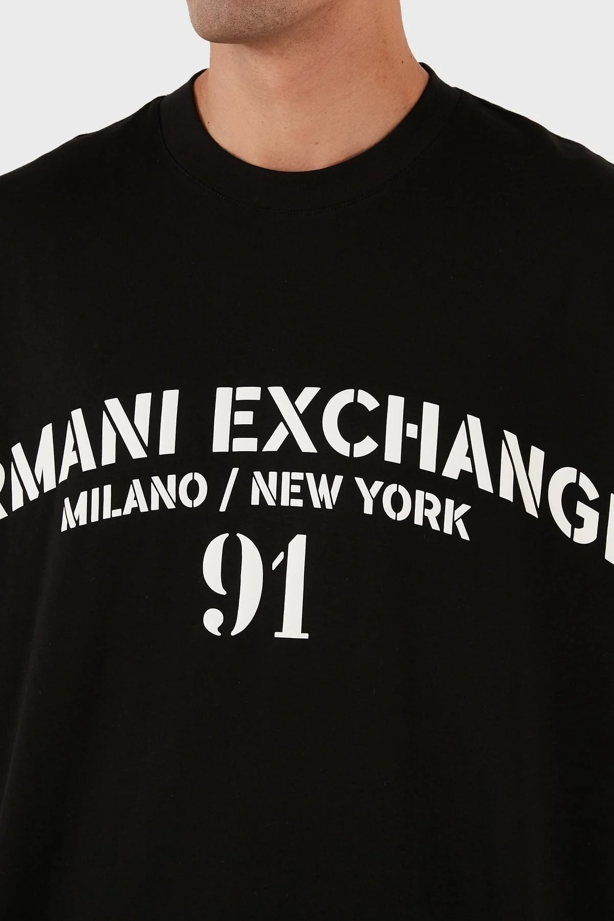 Armani Exchange Logo Baskılı Bisiklet Yaka % 100 Pamuk Relaxed Fit Erkek T Shirt 6RZTLD ZJ9JZ 9212 SİYAH-BEYAZ - 5