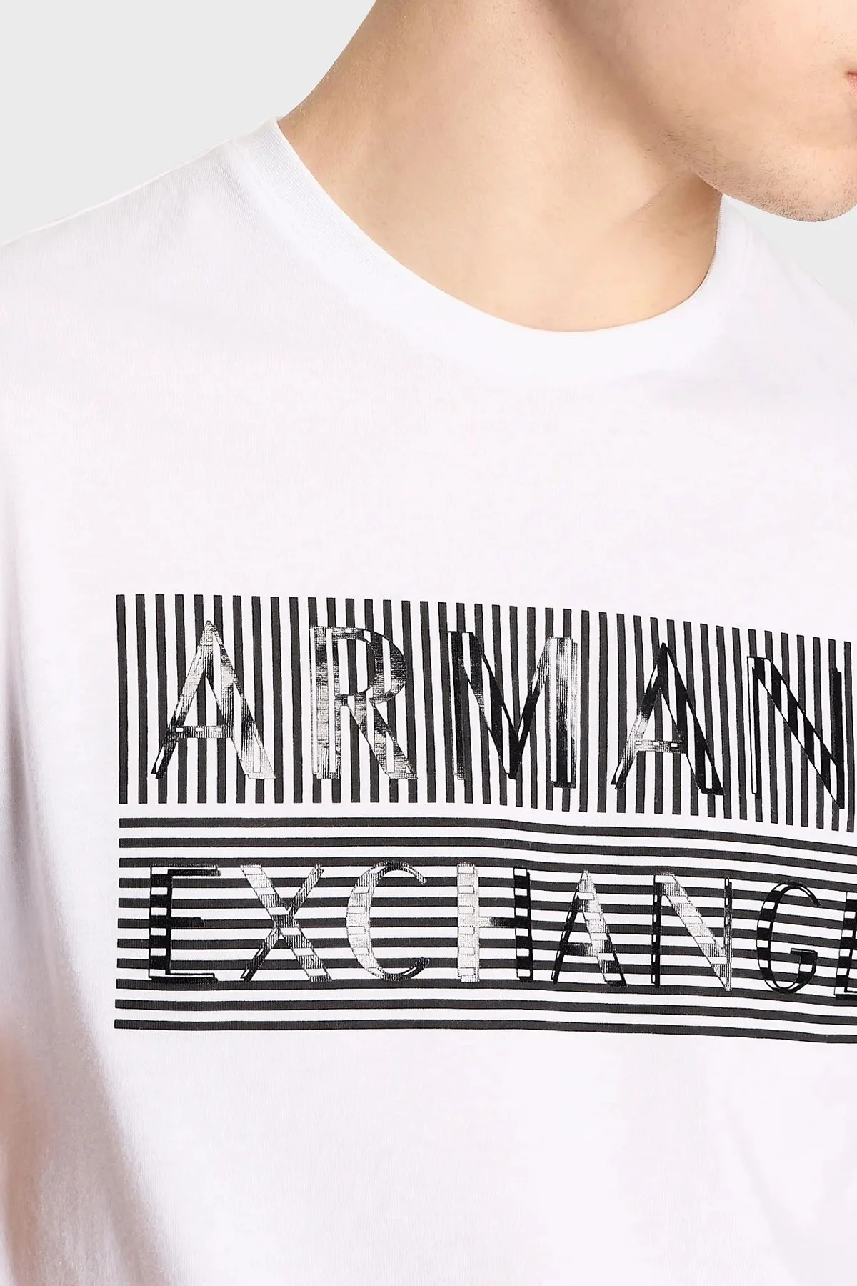 Armani Exchange Logo Baskılı Bisiklet Yaka % 100 Pamuk Slim Fit Erkek T Shirt 6RZTAC ZJ9TZ 1100 BEYAZ - 3