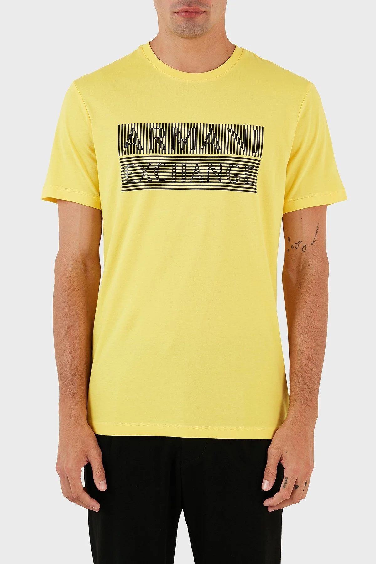 Armani Exchange Logo Baskılı Bisiklet Yaka % 100 Pamuk Slim Fit Erkek T Shirt 6RZTAC ZJ9TZ 1689 SARI - 1