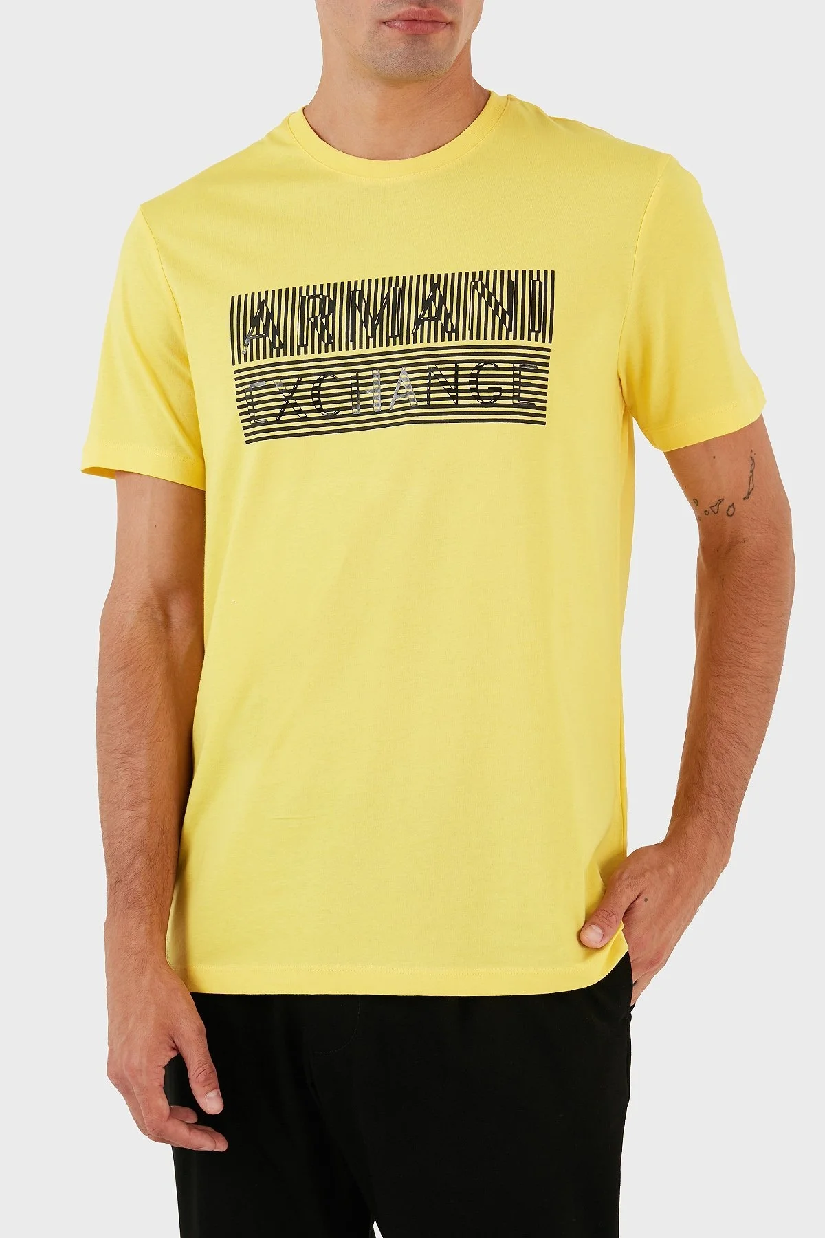 Armani Exchange Logo Baskılı Bisiklet Yaka % 100 Pamuk Slim Fit Erkek T Shirt 6RZTAC ZJ9TZ 1689 SARI - 3