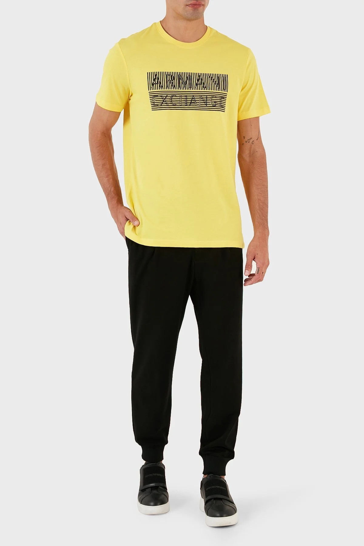 Armani Exchange Logo Baskılı Bisiklet Yaka % 100 Pamuk Slim Fit Erkek T Shirt 6RZTAC ZJ9TZ 1689 SARI - 4