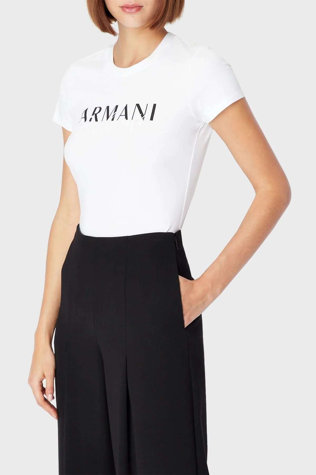 Armani Exchange Logo Baskılı Bisiklet Yaka Pamuklu Regular Fit Bayan T Shirt 3RYTBK YJDTZ 1000 BEYAZ - 1