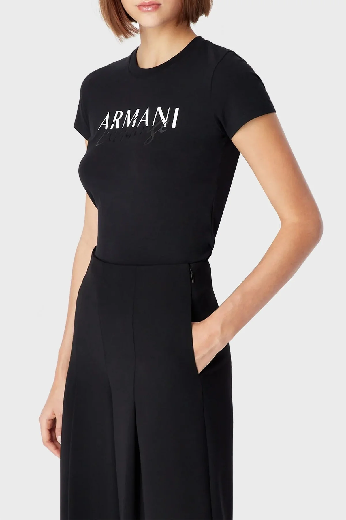 Armani Exchange Logo Baskılı Bisiklet Yaka Pamuklu Regular Fit Bayan T Shirt 3RYTBK YJDTZ 1200 SİYAH - 1