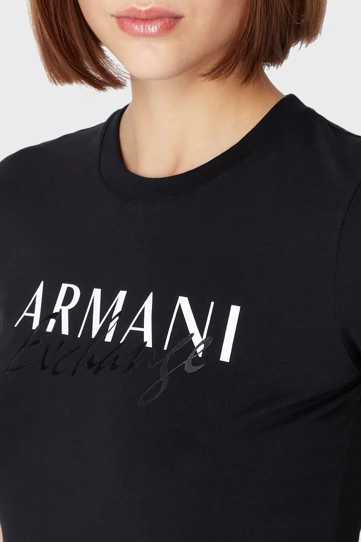 Armani Exchange Logo Baskılı Bisiklet Yaka Pamuklu Regular Fit Bayan T Shirt 3RYTBK YJDTZ 1200 SİYAH - 4
