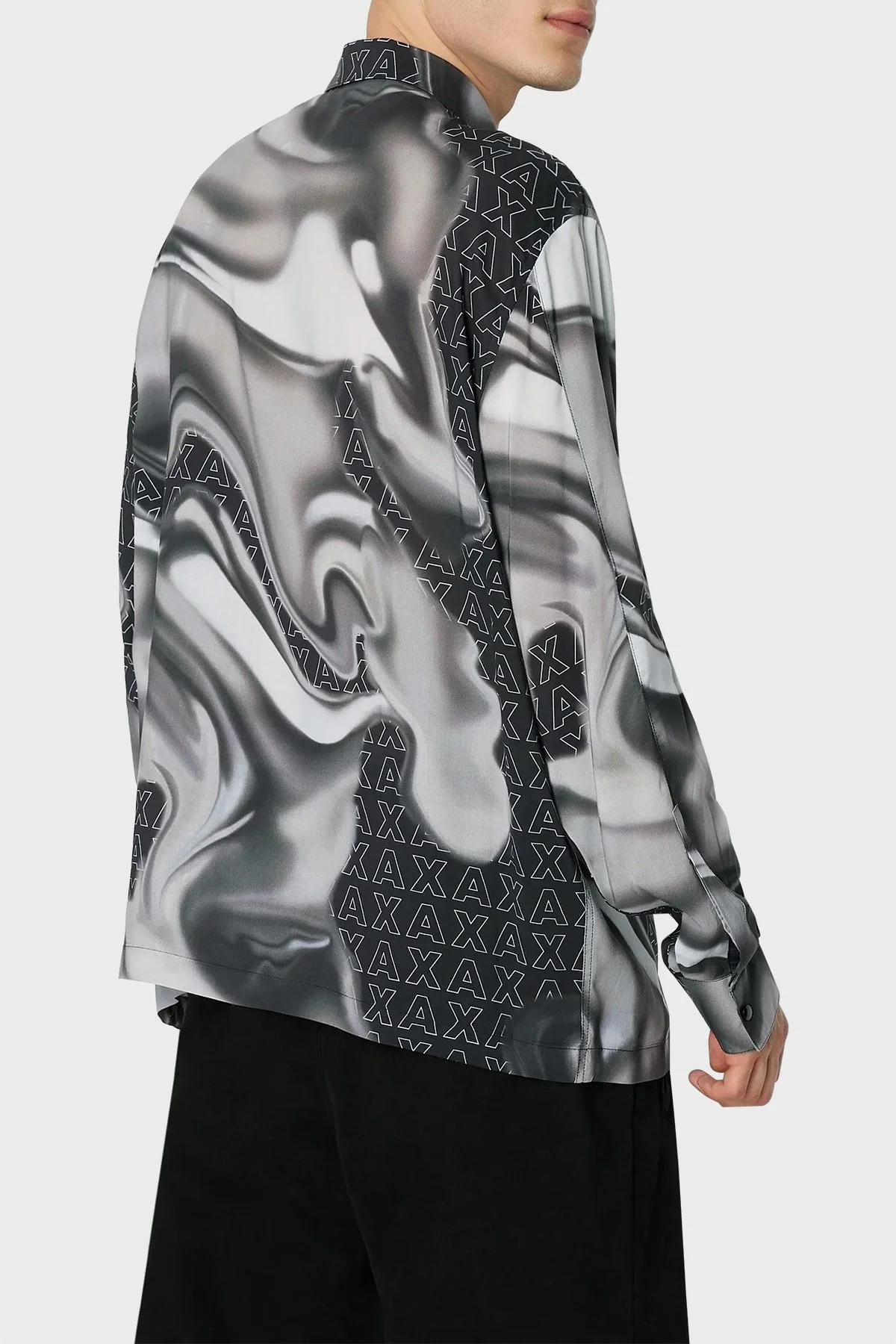 Armani Exchange Logo Baskılı Desenli Erkek Gömlek 6RZC10 ZNRNZ 22BS SİYAH-GRİ - 2