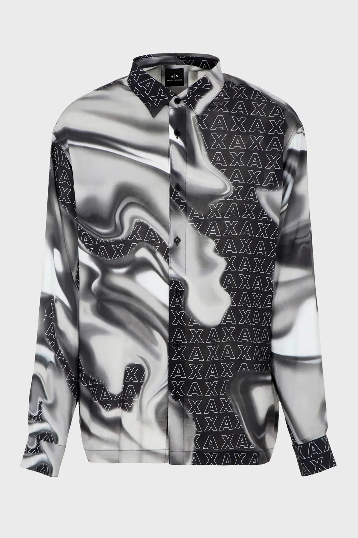 Armani Exchange Logo Baskılı Desenli Erkek Gömlek 6RZC10 ZNRNZ 22BS SİYAH-GRİ - 6