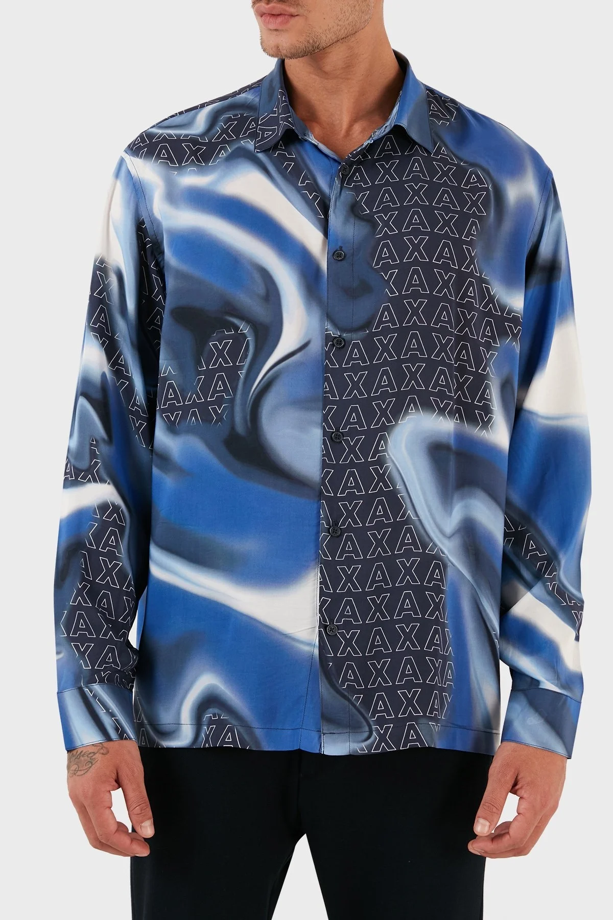 Armani Exchange Logo Baskılı Desenli Erkek Gömlek 6RZC10 ZNRNZ 25EA LACİVERT - 1