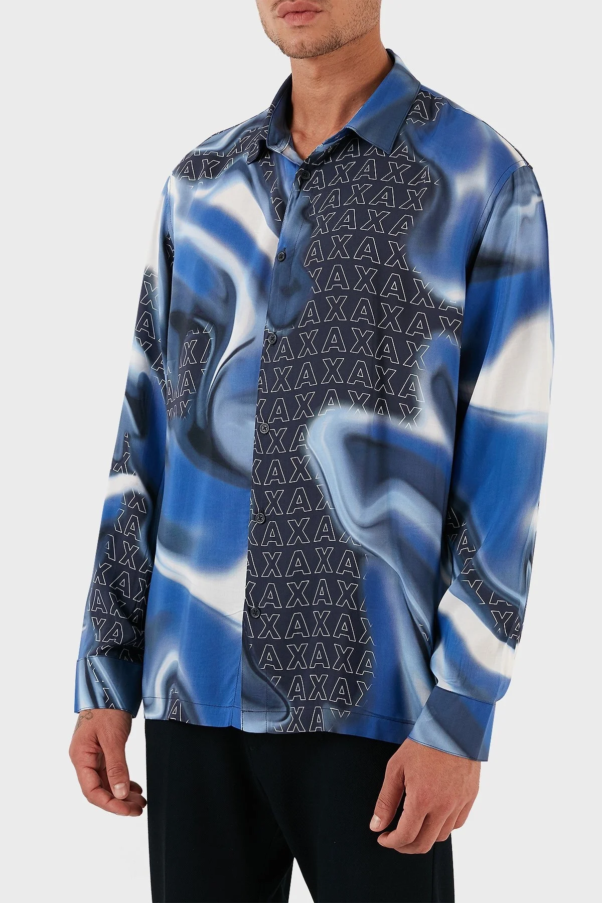 Armani Exchange Logo Baskılı Desenli Erkek Gömlek 6RZC10 ZNRNZ 25EA LACİVERT - 3