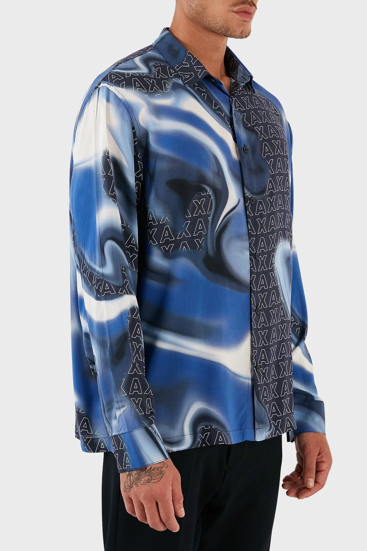 Armani Exchange Logo Baskılı Desenli Erkek Gömlek 6RZC10 ZNRNZ 25EA LACİVERT - 4