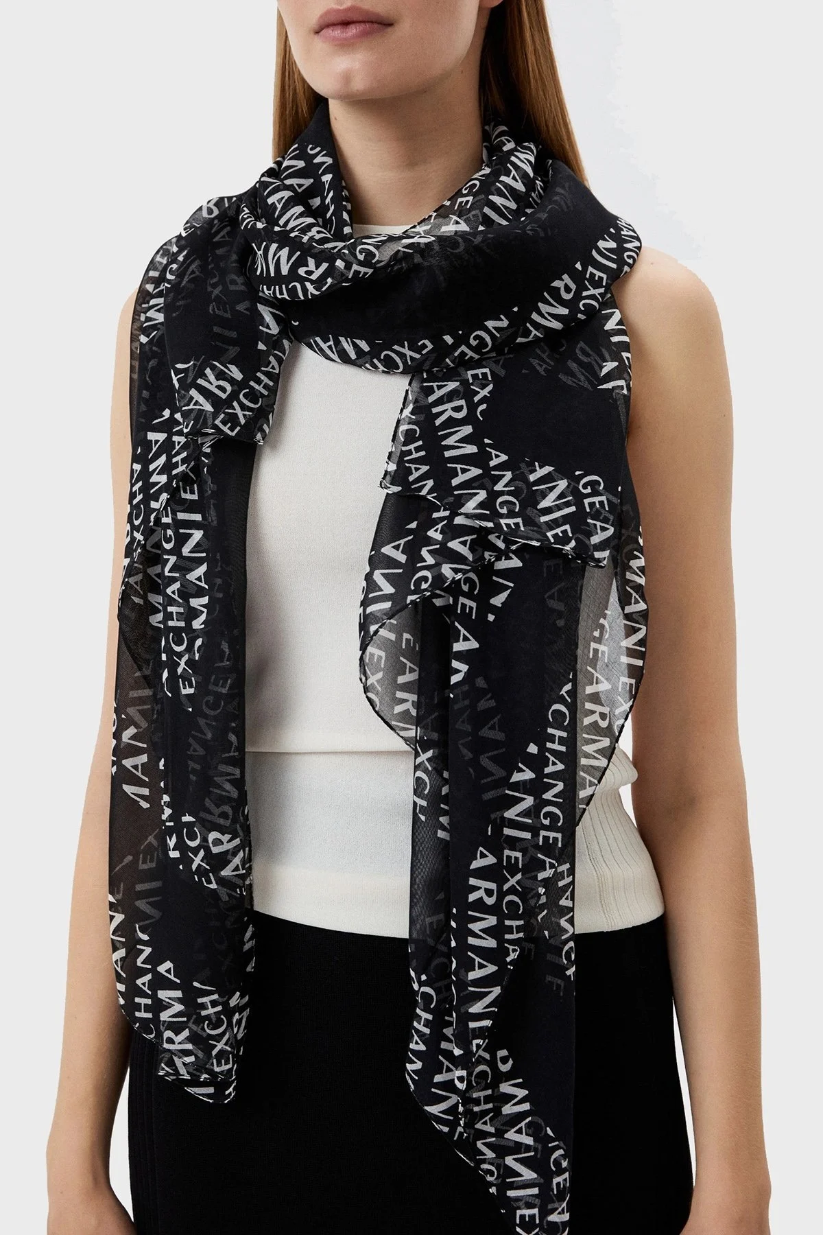 Armani Exchange Logo Baskılı İnce Bayan Şal 944106 0A821 00121 SİYAH-BEYAZ - 2