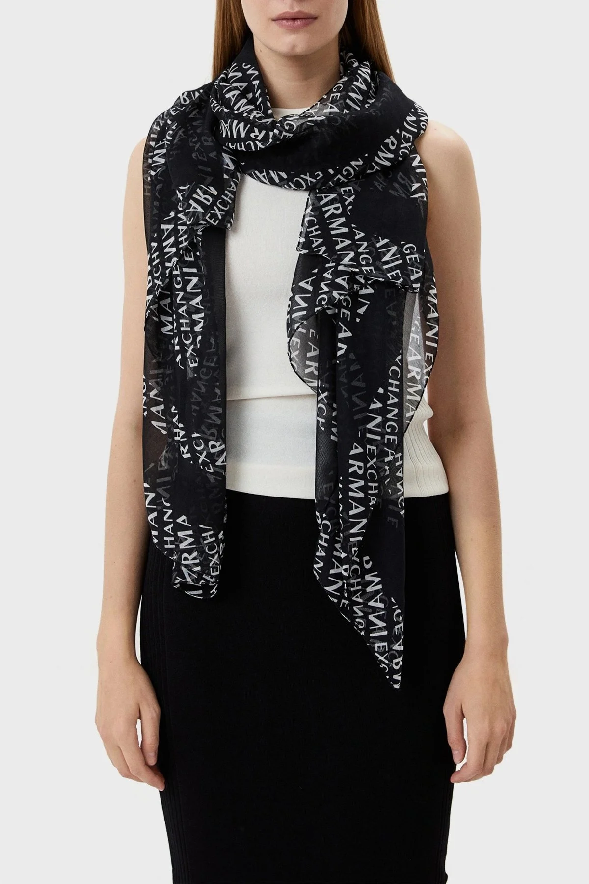 Armani Exchange Logo Baskılı İnce Bayan Şal 944106 0A821 00121 SİYAH-BEYAZ - 3