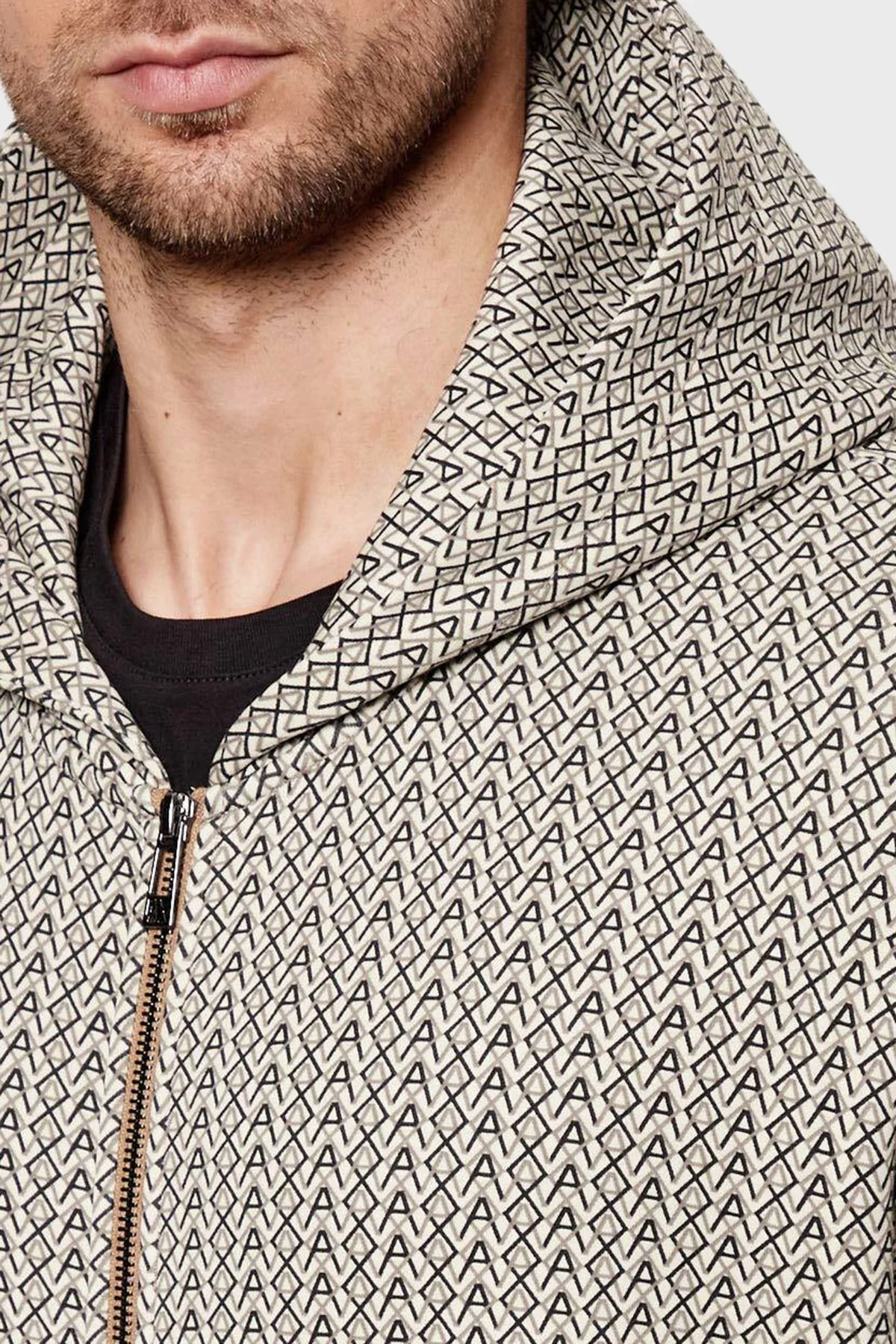 Armani Exchange Logo Baskılı Kapüşonlu Fermuarlı Erkek Sweat XM002013 AF10818 F0143 Krem - 4