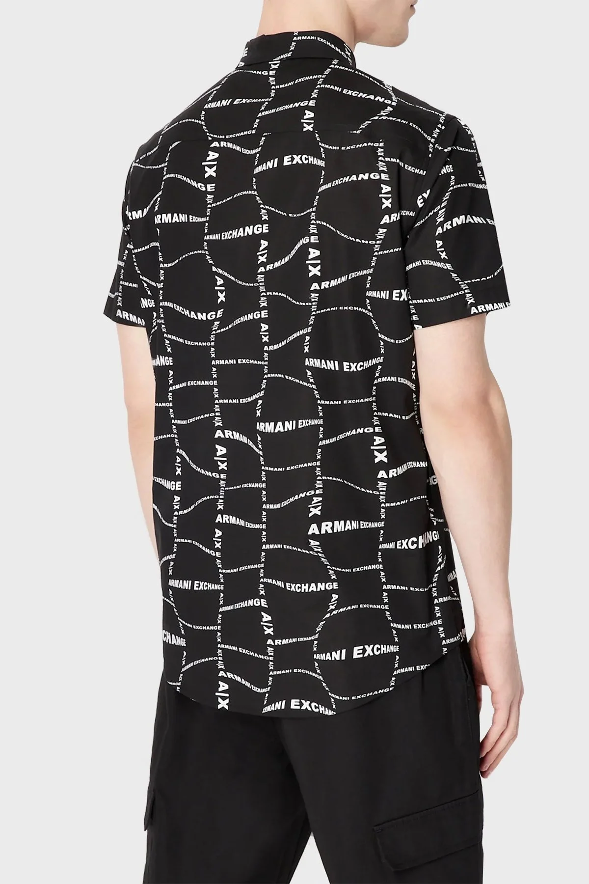 Armani Exchange Logo Baskılı Kısa Kollu Pamuklu Slim Fit Erkek Gömlek 3RZC04 ZNEAZ 02EC SİYAH - 2