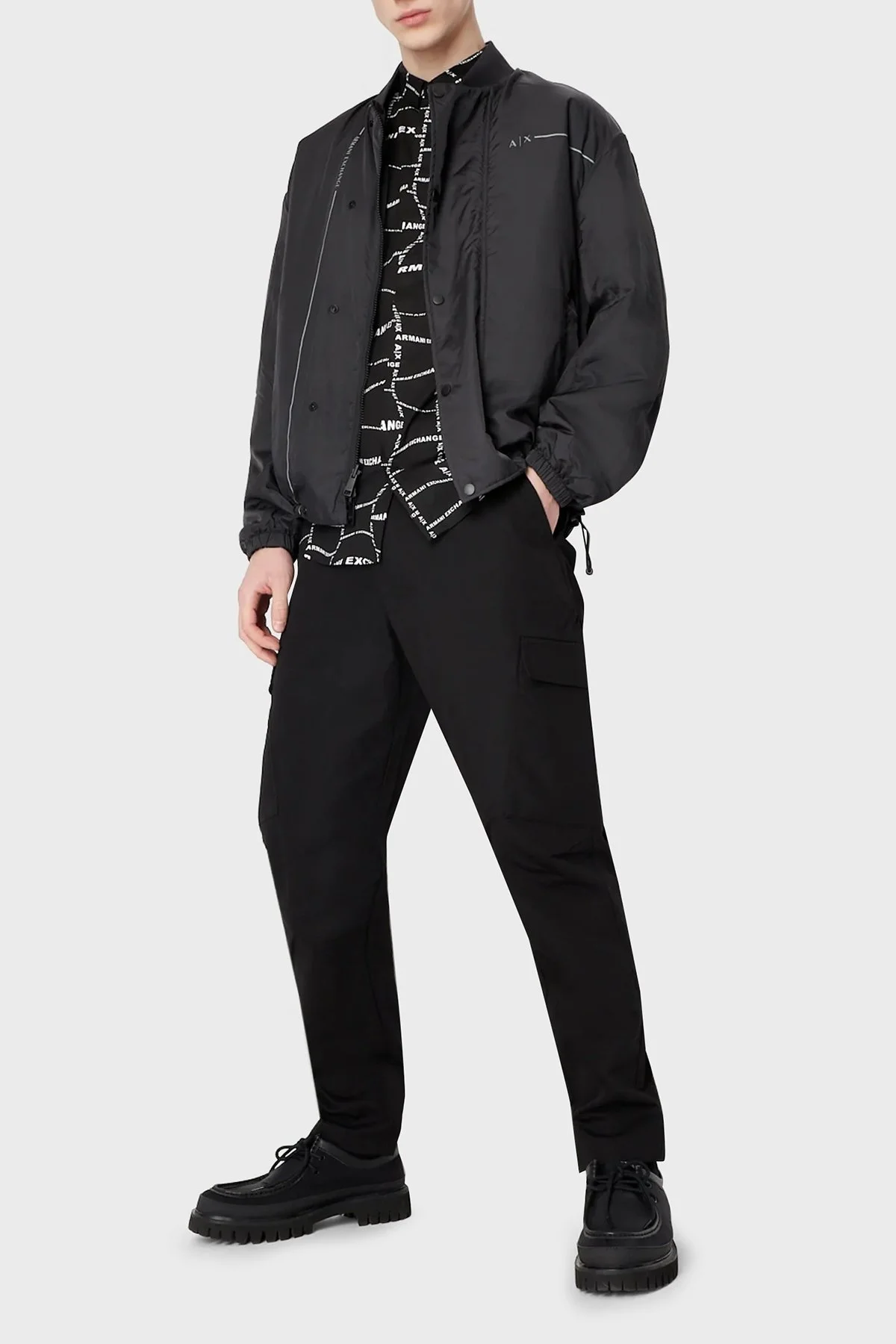 Armani Exchange Logo Baskılı Kısa Kollu Pamuklu Slim Fit Erkek Gömlek 3RZC04 ZNEAZ 02EC SİYAH - 3