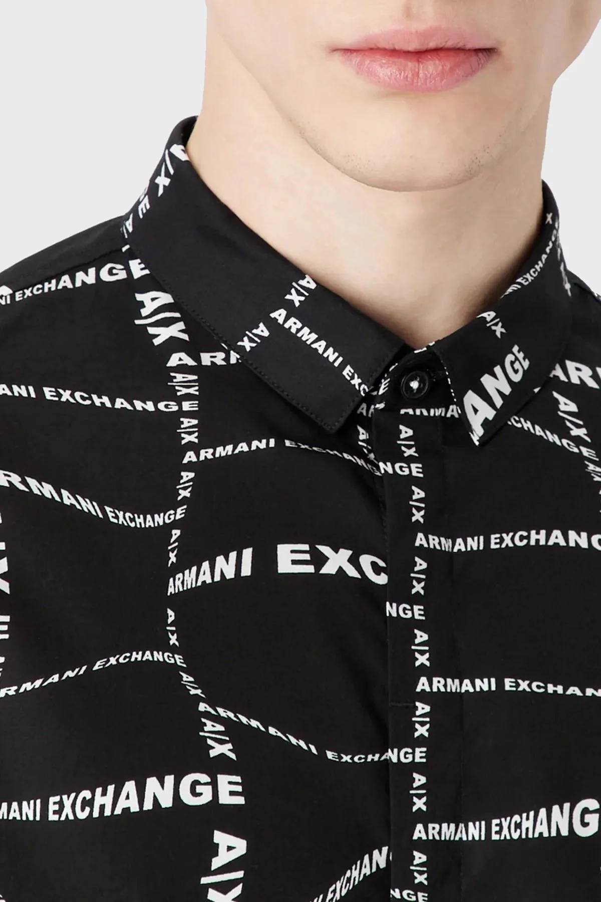 Armani Exchange Logo Baskılı Kısa Kollu Pamuklu Slim Fit Erkek Gömlek 3RZC04 ZNEAZ 02EC SİYAH - 4
