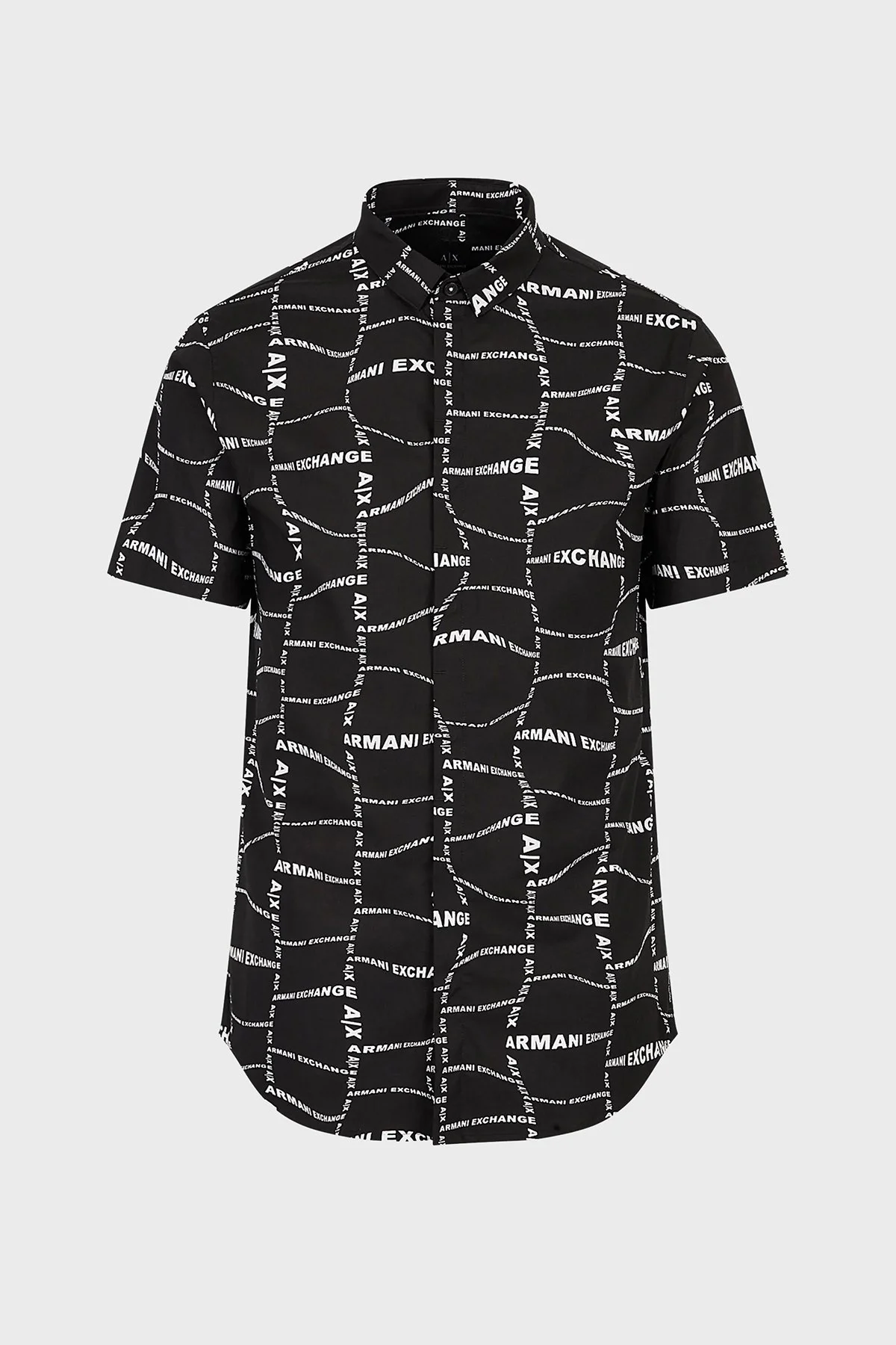 Armani Exchange Logo Baskılı Kısa Kollu Pamuklu Slim Fit Erkek Gömlek 3RZC04 ZNEAZ 02EC SİYAH - 5