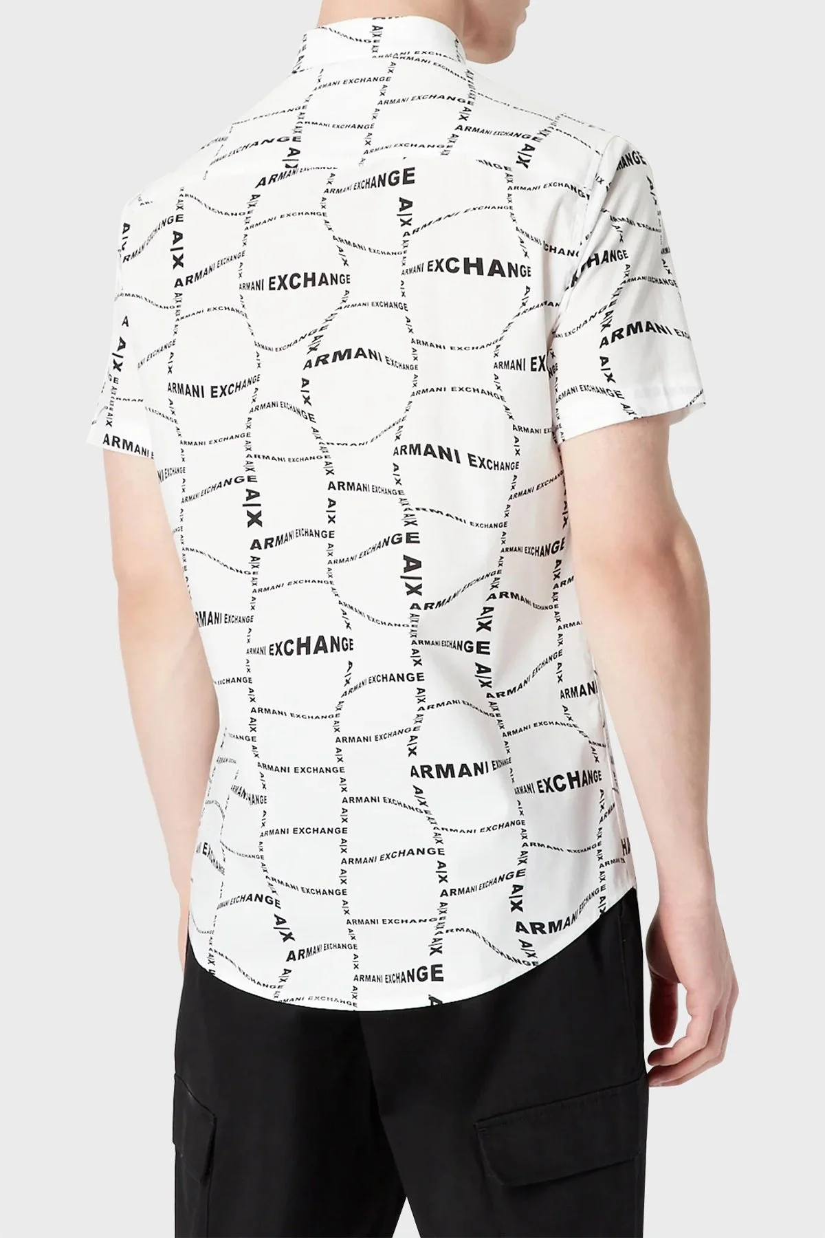 Armani Exchange Logo Baskılı Kısa Kollu Pamuklu Slim Fit Erkek Gömlek 3RZC04 ZNEAZ 21BW BEYAZ - 2