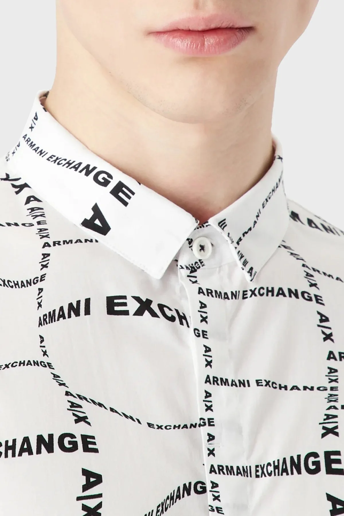 Armani Exchange Logo Baskılı Kısa Kollu Pamuklu Slim Fit Erkek Gömlek 3RZC04 ZNEAZ 21BW BEYAZ - 4