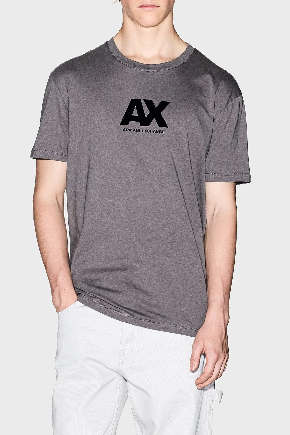Armani Exchange Logo Baskılı Pamuklu Regular Fit Bisiklet Yaka Erkek T Shirt XM001403 AF16432 U8092 KOYU GRİ - 1