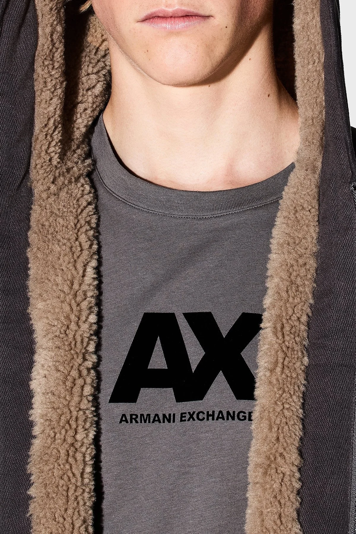 Armani Exchange Logo Baskılı Pamuklu Regular Fit Bisiklet Yaka Erkek T Shirt XM001403 AF16432 U8092 KOYU GRİ - 4