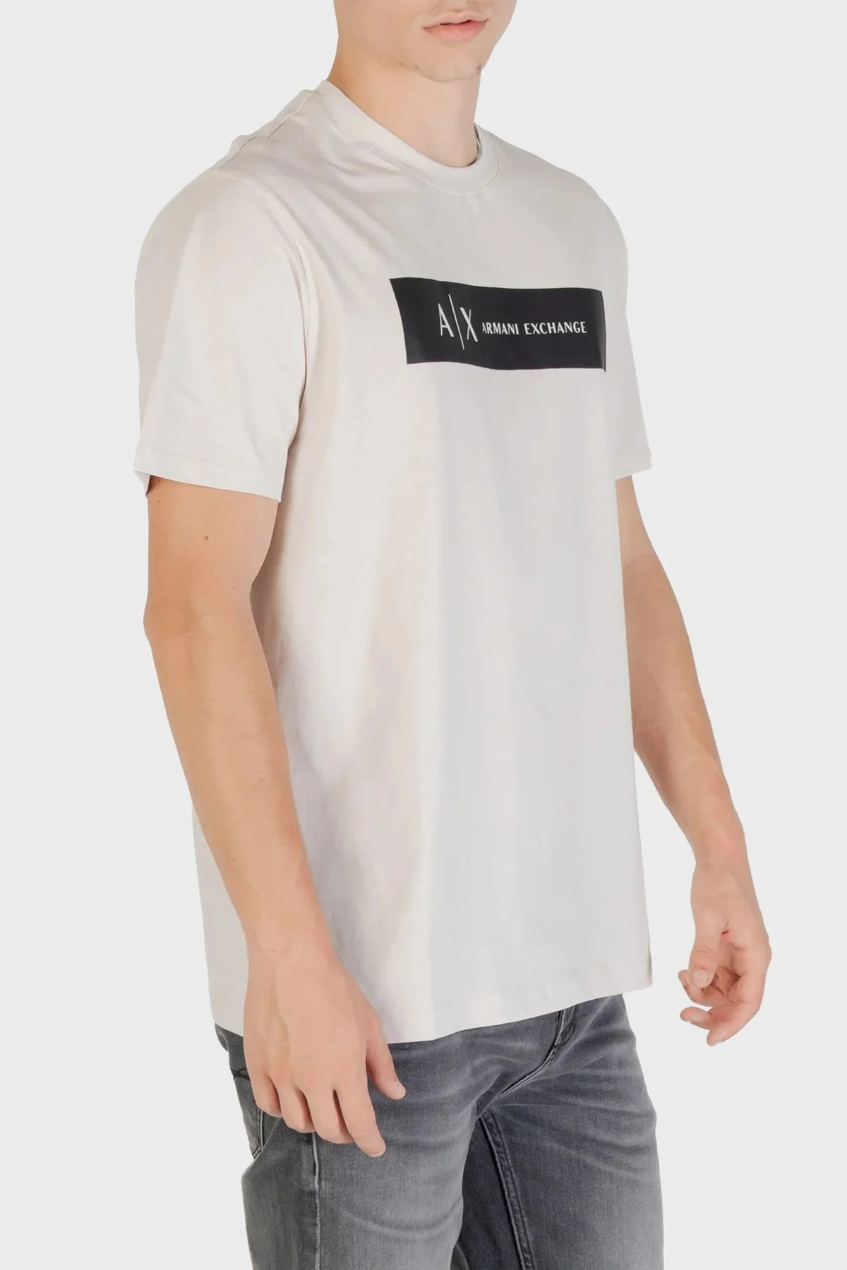Armani Exchange Logo Baskılı Pamuklu Regular Fit Bisiklet Yaka Erkek T Shirt XM001425 AF10361 U1013 EKRU - 3
