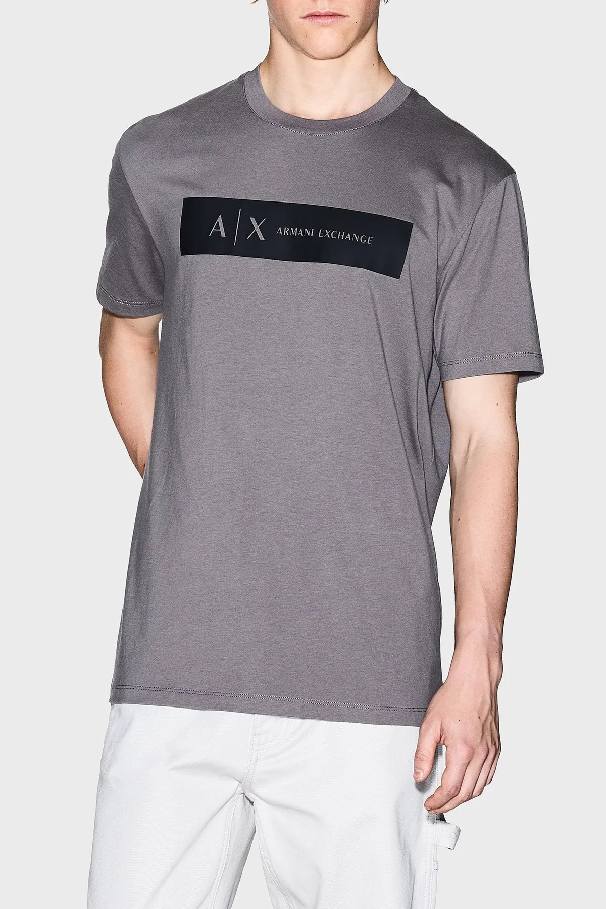 Armani Exchange Logo Baskılı Pamuklu Regular Fit Bisiklet Yaka Erkek T Shirt XM001425 AF10361 U8092 KOYU GRİ - 1