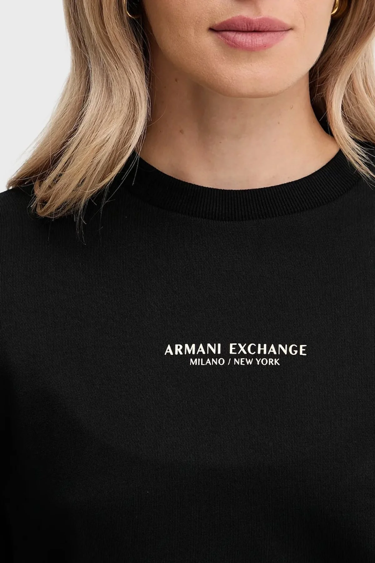 Armani Exchange Logo Baskılı Pamuklu Relaxed Fit Bisiklet Yaka Crop Bayan Sweat XW001451 AF10830 MC021 SİYAH-GOLD - 4
