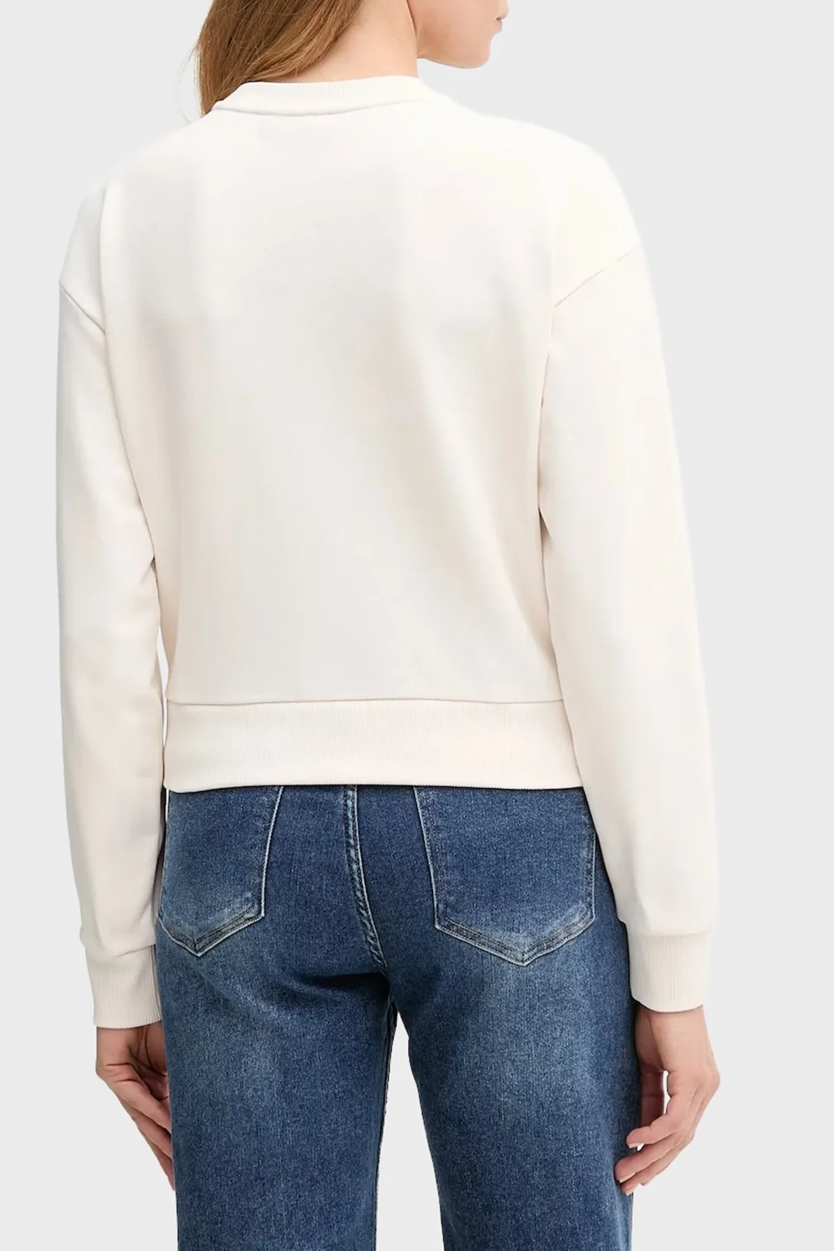 Armani Exchange Logo Baskılı Pamuklu Relaxed Fit Bisiklet Yaka Crop Bayan Sweat XW001451 AF10830 U1003 EKRU - 2