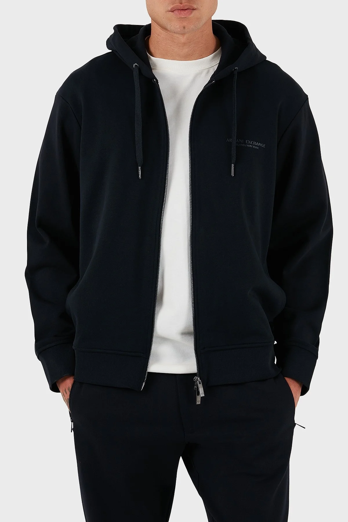 Armani Exchange Logo Baskılı Streç Pamuklu Regular Fit Kapüşonlu Erkek Sweat XM001293 AF20934 UB101 LACİVERT - 2