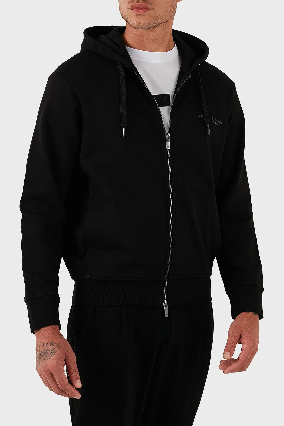 Armani Exchange Logo Baskılı Streç Pamuklu Regular Fit Kapüşonlu Erkek Sweat XM001293 AF20934 UC001 SİYAH - 4