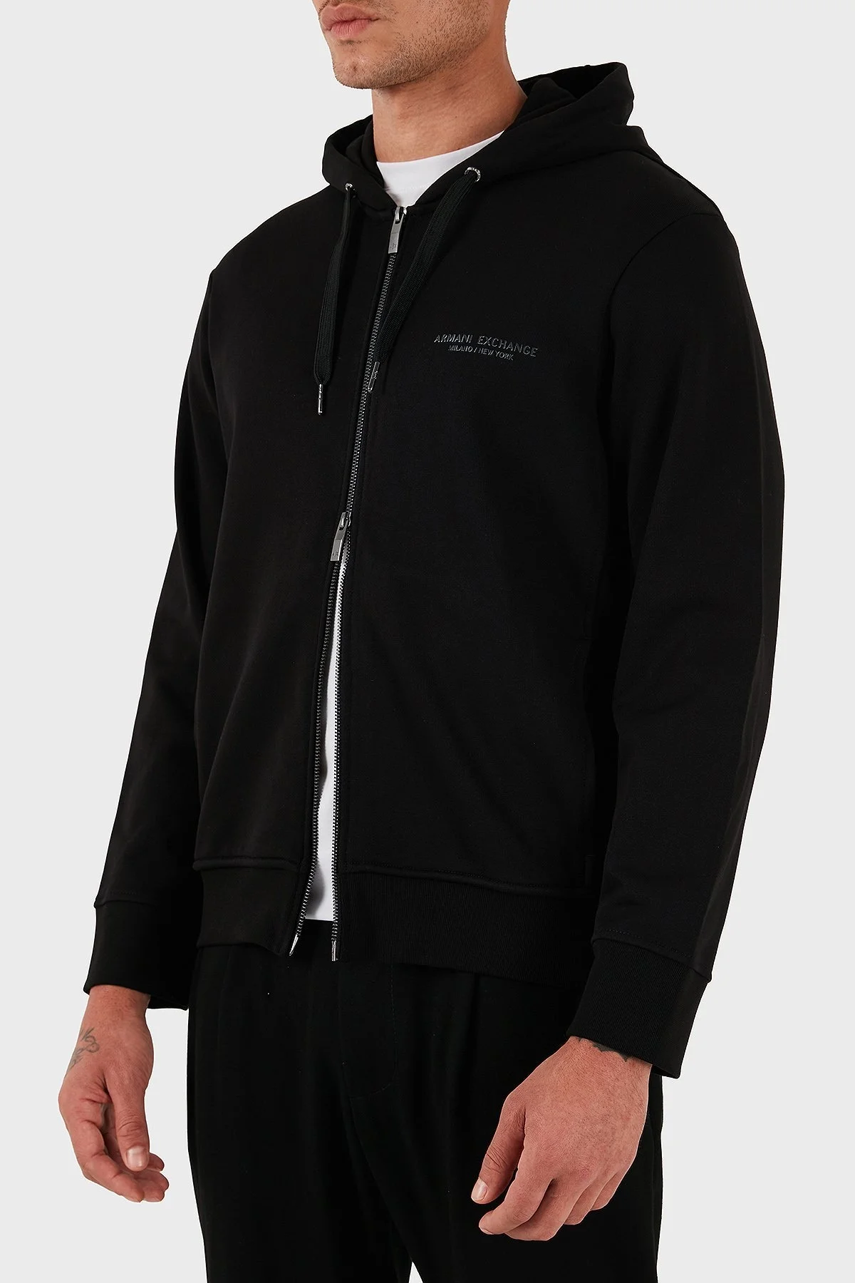 Armani Exchange Logo Baskılı Streç Pamuklu Regular Fit Kapüşonlu Erkek Sweat XM001293 AF20934 UC001 SİYAH - 5