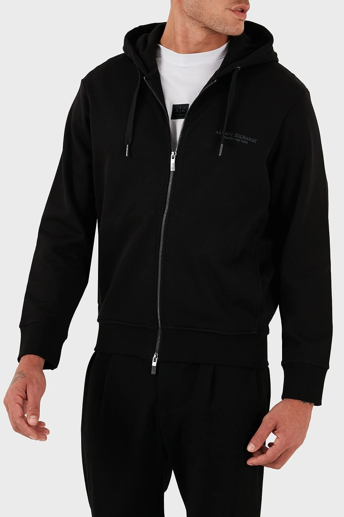 Armani Exchange Logo Baskılı Streç Pamuklu Regular Fit Kapüşonlu Erkek Sweat XM001293 AF20934 UC001 SİYAH - 6