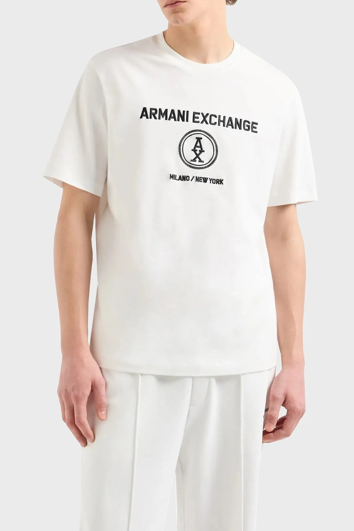 Armani Exchange Logo Nakışlı Pamuklu Erkek T Shirt 6DZTLC ZJ9JZ 1116 BEYAZ - 1