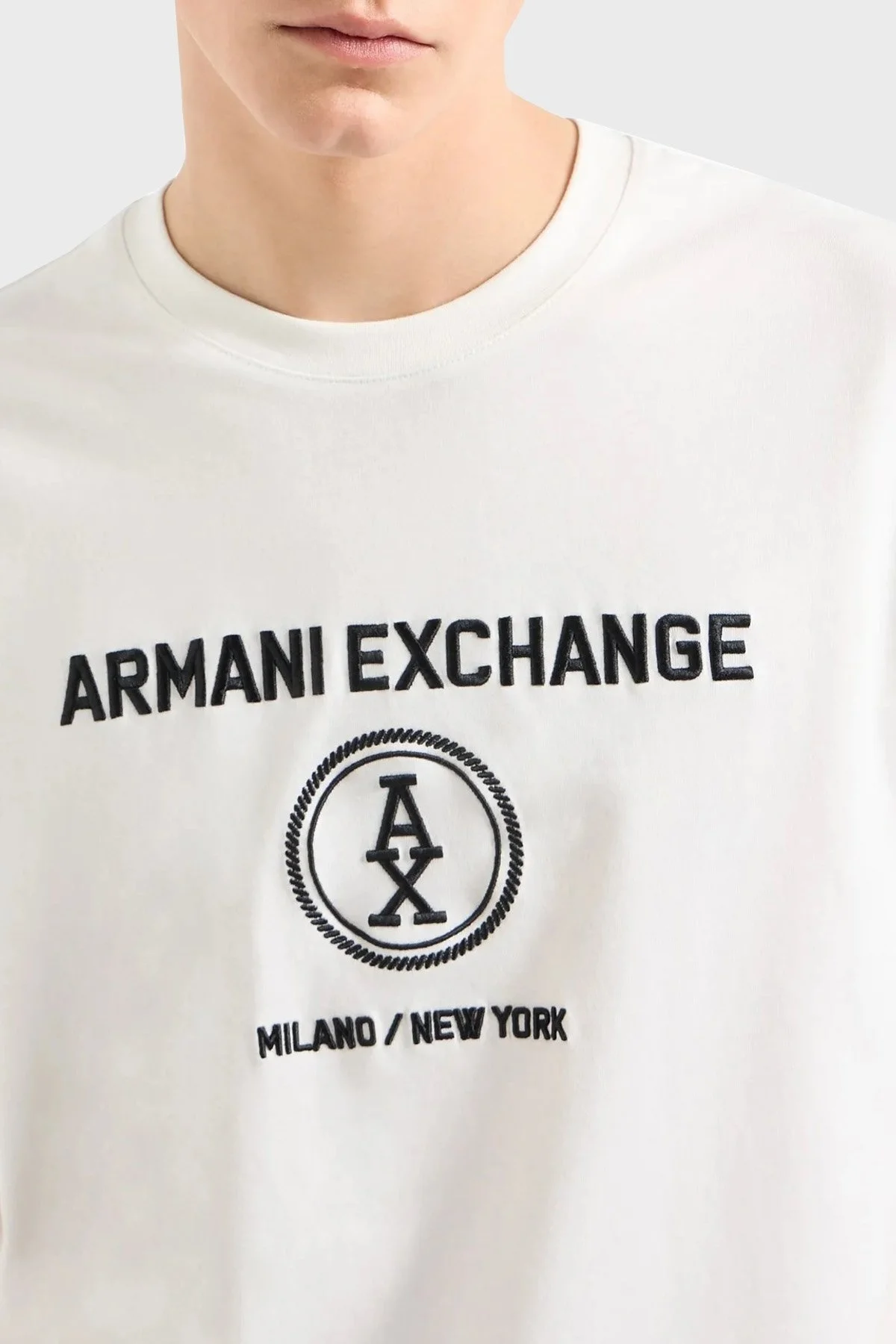 Armani Exchange Logo Nakışlı Pamuklu Erkek T Shirt 6DZTLC ZJ9JZ 1116 BEYAZ - 4