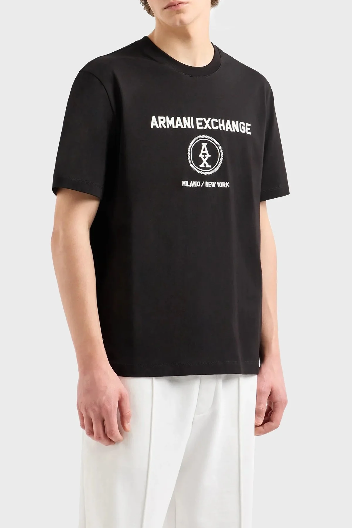 Armani Exchange Logo Nakışlı Pamuklu Erkek T Shirt 6DZTLC ZJ9JZ 1200 SİYAH - 1