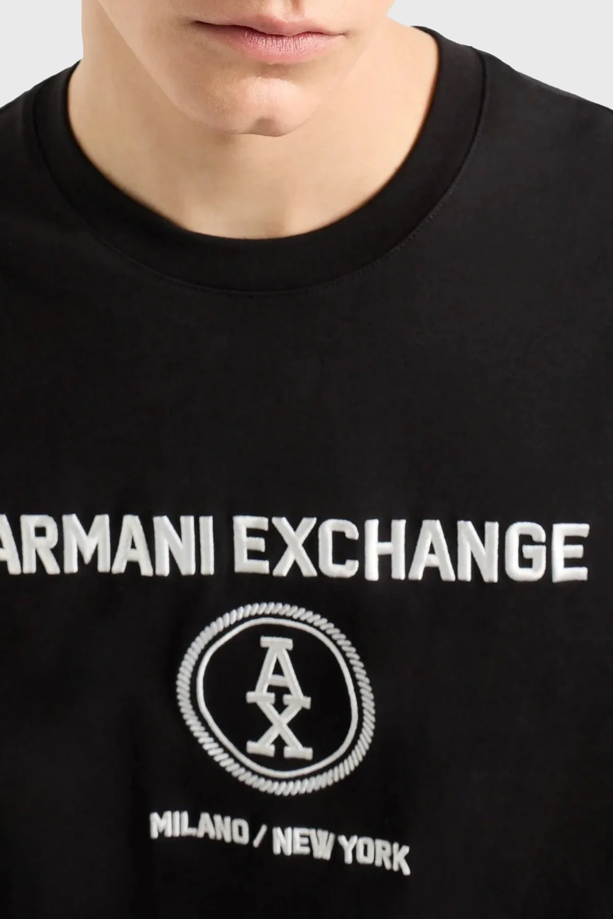 Armani Exchange Logo Nakışlı Pamuklu Erkek T Shirt 6DZTLC ZJ9JZ 1200 SİYAH - 3